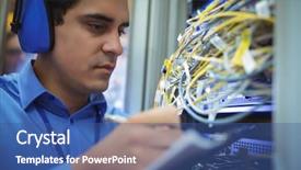  Presentation with server room - Cool new presentation theme with record of rack mounted server backdrop and a ocean colored foreground