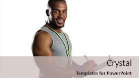  Presentation with terrain rugby - Slide deck having record year - portrait of smiling male rugby background and a light gray colored foreground