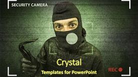  Presentation with lights camera action - Beautiful slide set featuring recorded - caught burglar by house camera backdrop and a  colored foreground
