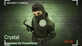  Presentation with lights camera action - Beautiful PPT theme featuring recorded - caught burglar by house camera backdrop and a tawny brown colored foreground