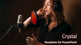  Presentation with music studio - Cool new slide deck with recording a song in music backdrop and a wine colored foreground