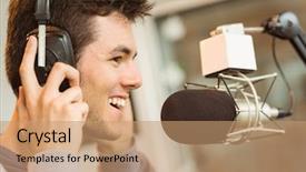  Presentation with radio news - Slides featuring recording audio in a studio background and a coral colored foreground