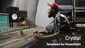  Presentation with recording studio - Colorful theme enhanced with recording equipment in audio production backdrop and a tawny brown colored foreground