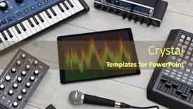  Presentation with electronic music - Audience pleasing presentation consisting of recording music with tablet and electronic music instruments backdrop and a tawny brown colored foreground