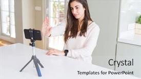  Presentation with recording - Presentation design with recording selfie video with smartphone background and a sky blue colored foreground