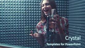  Presentation with happy kids at indoor playground - Slide deck featuring recording studio - happy woman singing indoors background and a ocean colored foreground