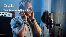  Presentation with recording studio - Beautiful presentation theme featuring recording studio - singing practice backdrop and a teal colored foreground