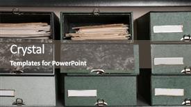  Presentation with archive - Audience pleasing PPT theme consisting of records keeping - different boxes on shelves backdrop and a gray colored foreground