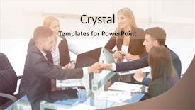  Presentation with partners - PPT theme having records keeping - handshake of business partners sitting background and a  colored foreground