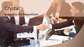  Presentation with handshake - Amazing presentation having records keeping - handshake of business partners sitting backdrop and a  colored foreground