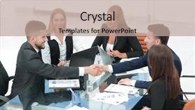  Presentation with partners - Amazing PPT theme having records keeping - handshake of business partners sitting backdrop and a  colored foreground
