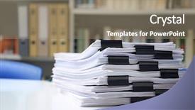  Presentation with archive - Presentation theme enhanced with records keeping - stack of documents on table background and a coral colored foreground