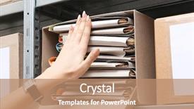  Presentation with archive - PPT layouts consisting of records keeping - woman searching for documents background and a coral colored foreground