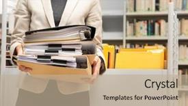  Presentation with archive - Slide set consisting of records keeping - woman searching for documents background and a mint green colored foreground