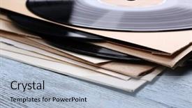 Presentation with vinyl - PPT theme having records records and paper cover background and a  colored foreground