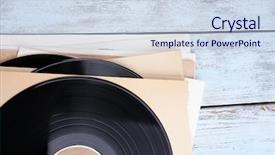  Presentation with vinyl - PPT theme enhanced with records records and paper cover background and a  colored foreground