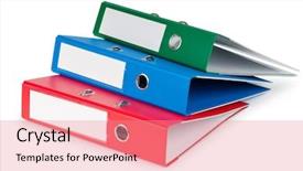  Presentation with scroll paper isolated on white - Colorful slides enhanced with records reports - office folders isolated backdrop and a coral colored foreground