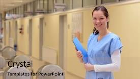  Presentation with female hospital patient - PPT layouts consisting of records standing alone in hallway background and a  colored foreground