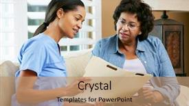  Presentation with nurse - Presentation design consisting of records with senior female patient background and a coral colored foreground