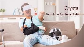  Presentation with virtual reality rehab - PPT theme consisting of virtual reality rehab - injured motorbike rider recovering background and a lemonade colored foreground