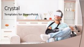  Presentation with rider - PPT layouts having virtual reality rehab - injured motorbike rider recovering background and a sky blue colored foreground