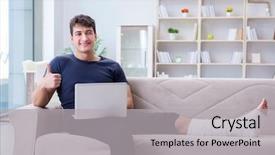  Presentation with broken leg - Slide deck enhanced with man with broken leg recovering at home background and a light gray colored foreground