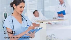  Presentation with recovery room - Audience pleasing PPT layouts consisting of recovery - doctors taking care of patient backdrop and a light blue colored foreground