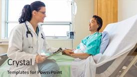  Presentation with recovery room - Beautiful slides featuring recovery room - happy female doctor consoling male backdrop and a mint green colored foreground