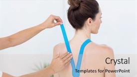  Presentation with patients - Audience pleasing presentation consisting of recovery room - physiotherapist applying blue kinesio tape backdrop and a lemonade colored foreground