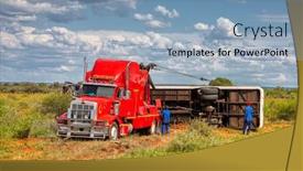  Presentation with truck accident - Presentation design featuring recovery truck hoisting a bus what was in a severe accident background and a light blue colored foreground