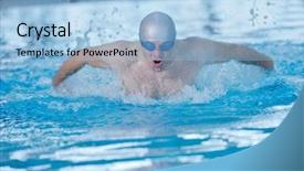  Presentation with health - Amazing PPT theme having recreating on indoor olimpic pool backdrop and a light blue colored foreground