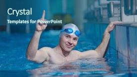  Presentation with health and fitness - PPT theme enhanced with recreating on indoor olimpic pool background and a ocean colored foreground