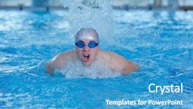  Presentation with health and fitness - Amazing PPT theme having recreating on indoor olimpic pool backdrop and a  colored foreground