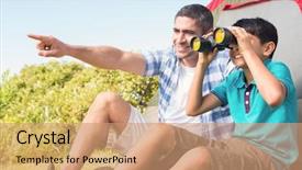  Presentation with tent - Cool new presentation design with recreation family - father and son beside their backdrop and a coral colored foreground