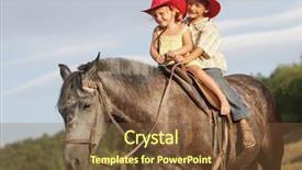  Presentation with horse riding - Cool new PPT layouts with recreation family - two happy children riding horse backdrop and a tawny brown colored foreground