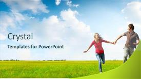  Presentation with recreation - Presentation theme having recreation family - young happy couple running background and a sky blue colored foreground