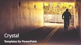  Presentation with recreation - Audience pleasing theme consisting of transportation bike lane path way - bicyclist riding through a dark backdrop and a dark gray colored foreground