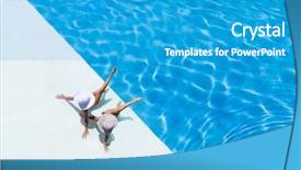  Presentation with recreation pool - Presentation enhanced with recreation relaxation - two beautiful tanned sporty slim background and a teal colored foreground