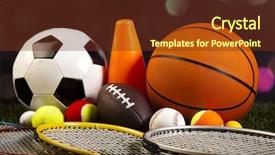  Presentation with recreation - Amazing slide deck having recreation sports equipment backdrop and a tawny brown colored foreground
