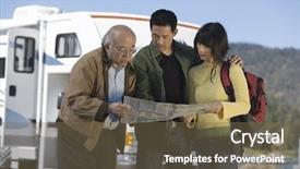  Presentation with recreation - Slide set enhanced with recreation vehicle - couple and senior father reading background and a  colored foreground