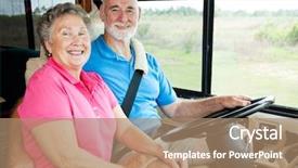  Presentation with senior couple - Cool new presentation with recreation vehicle - portrait of active senior couple backdrop and a coral colored foreground