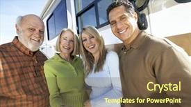  Presentation with recreation - Colorful PPT layouts enhanced with recreation vehicle - portrait of happy family standing backdrop and a tawny brown colored foreground