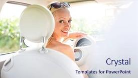  Presentation with rear view mirror - Audience pleasing presentation design consisting of recreation vehicle - rear view portrait of happy backdrop and a sky blue colored foreground