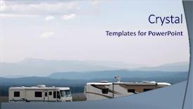 Presentation with recreation - Presentation theme with recreation vehicle - rvs in the mountains background and a sky blue colored foreground