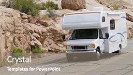  Presentation with arches national park - PPT theme enhanced with recreation vehicle - vacation rv travel through arches background and a gray colored foreground