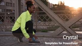  Presentation with woman runner - PPT layouts consisting of recreational park - african american woman runner tightening background and a dark gray colored foreground