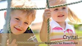  Presentation with children climbing - Beautiful slides featuring recreational park - two young children climbing backdrop and a coral colored foreground