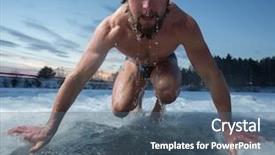  Presentation with one young man exercising handball - Cool new presentation with recreational swim in the ice backdrop and a ocean colored foreground