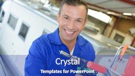  Presentation with recreation - Presentation design featuring recreational vehicle worker background and a royal blue colored foreground