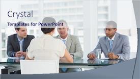  Presentation with job interview - Audience pleasing PPT theme consisting of candidate during a job interview backdrop and a sky blue colored foreground